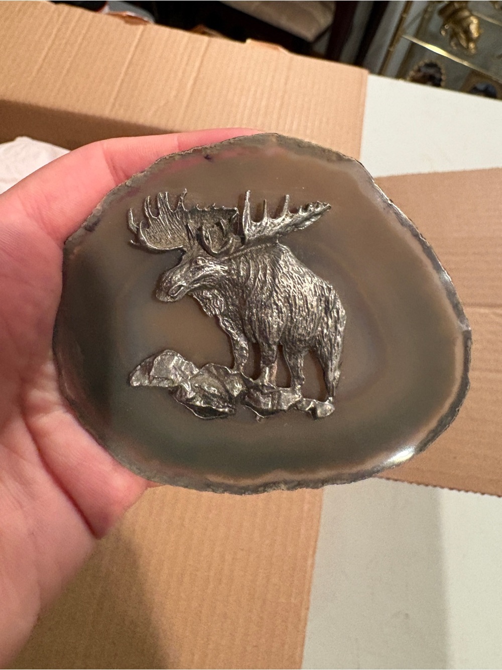 Metal Moose on Agate Slab